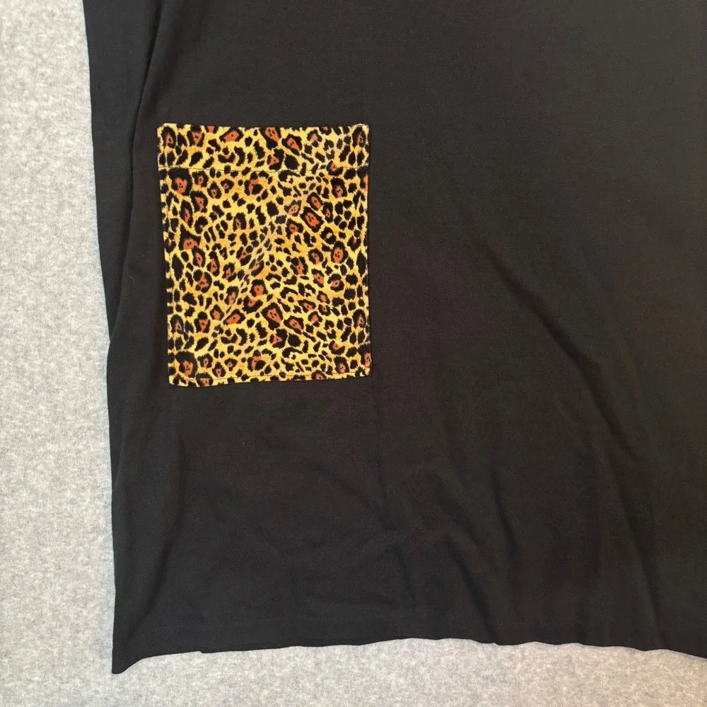 Vintage 70s Pillow Walks‎ Women's Black Leopard Print Sleep Tee Cotton T-Shirt